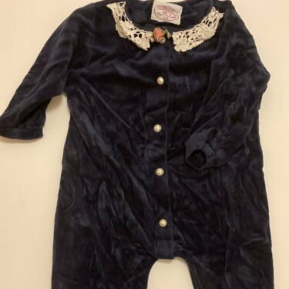 PLUM PUDDING Girls' Boutique Velour Romper ~ Sz 12-18m - Picture 1 of 2